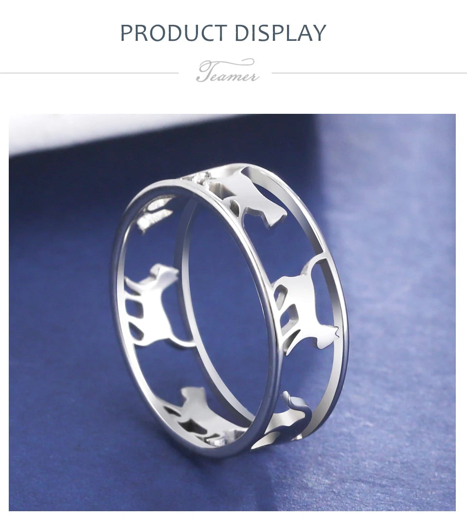 Rings For Women Stainless Steel Cute Kitten Ring Trend Animal Jewelry - PeticaDeals