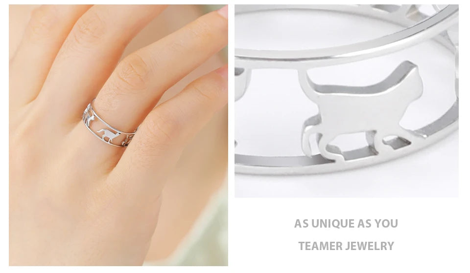 Rings For Women Stainless Steel Cute Kitten Ring Trend Animal Jewelry - PeticaDeals