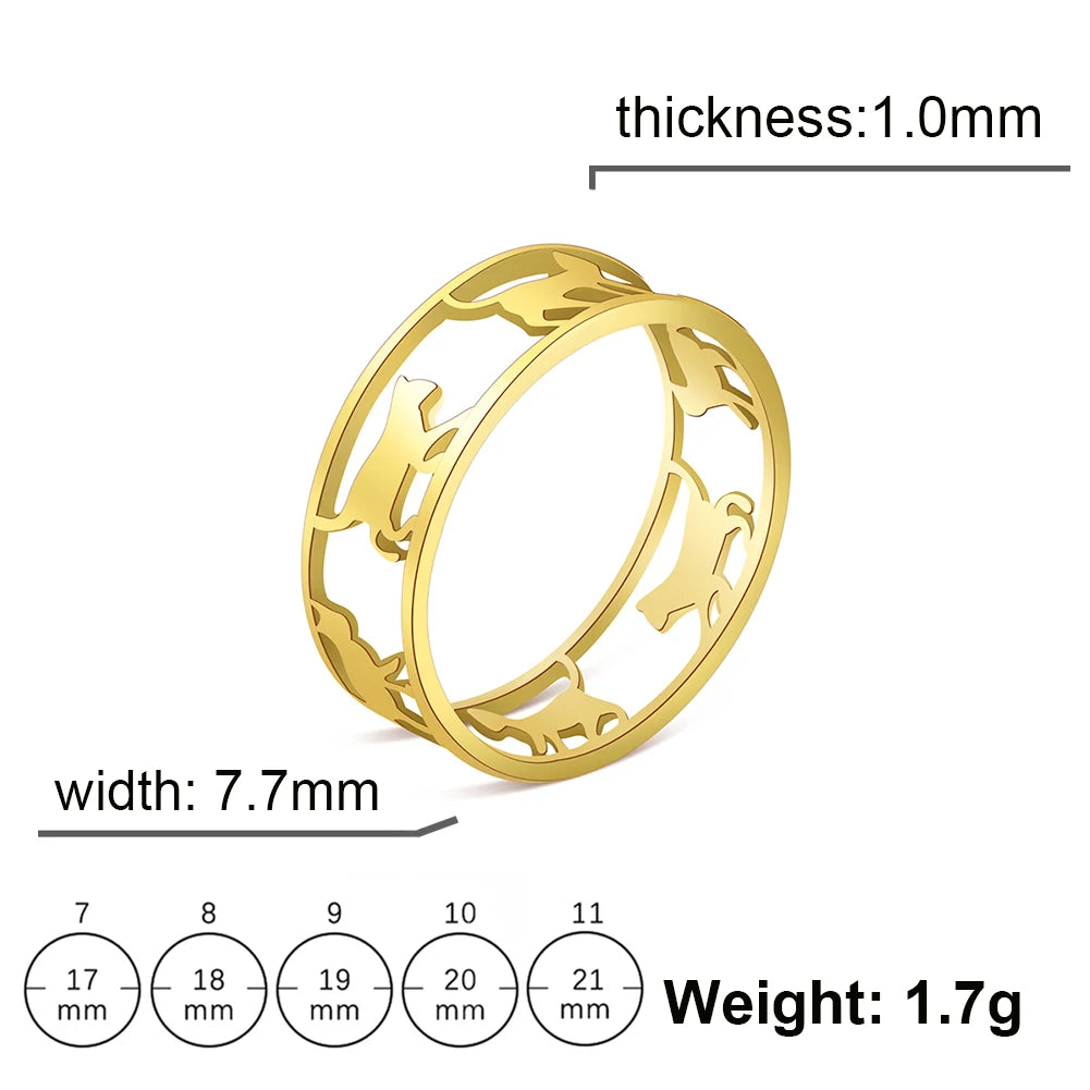 Rings For Women Stainless Steel Cute Kitten Ring Trend Animal Jewelry - PeticaDeals