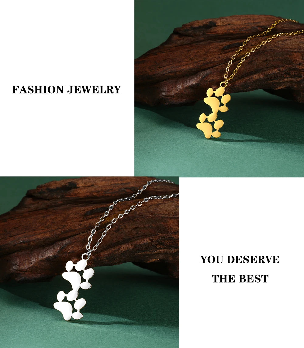 Pendant Necklace Stainless Steel Dog Cat Pet Paw Chain Necklace Women Minimalist Animal Jewelry - PeticaDeals