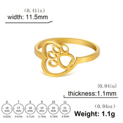 Cute Dog Paw with Heart Rings for Girls Stainless Steel Ring Jewelry