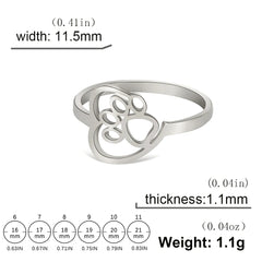 Cute Dog Paw with Heart Rings for Girls Stainless Steel Ring Jewelry