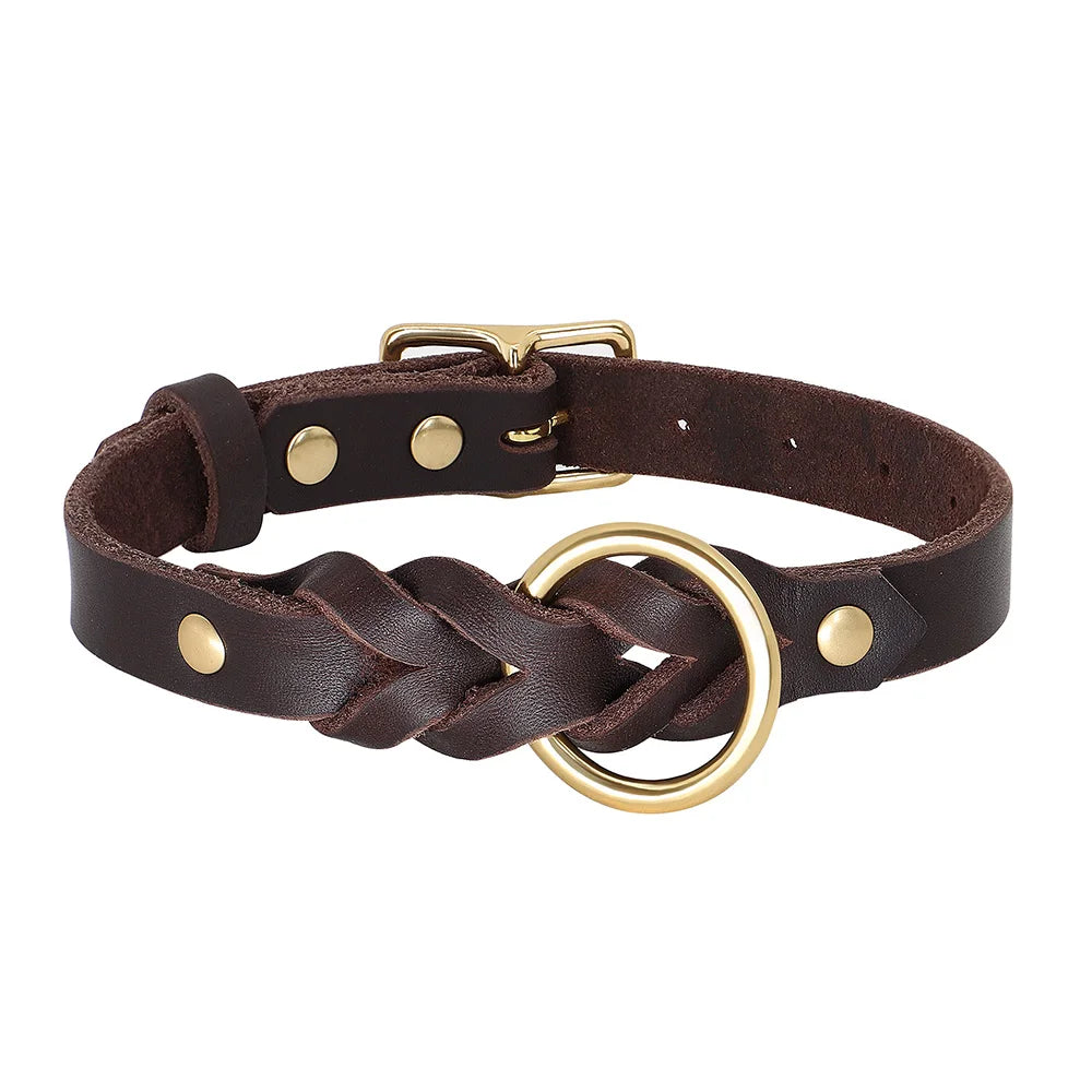 Set Durable Genuine Leather Dog Collars & Leash - PeticaDeals