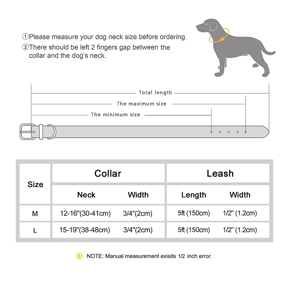 Set Durable Genuine Leather Dog Collars & Leash - PeticaDeals