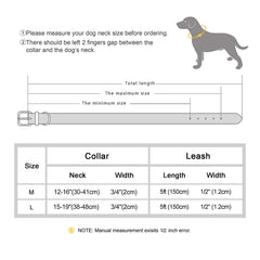 Set Durable Genuine Leather Dog Collars & Leash - PeticaDeals