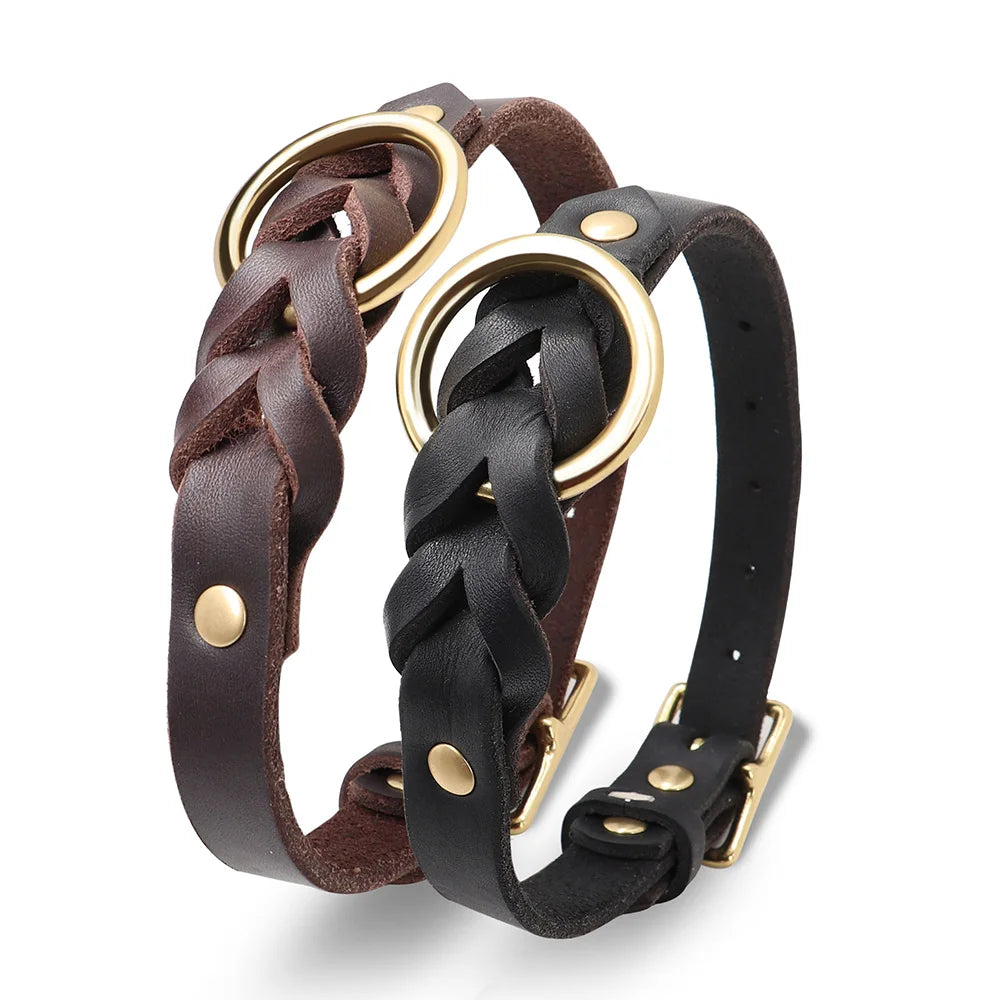 Set Durable Genuine Leather Dog Collars & Leash - PeticaDeals