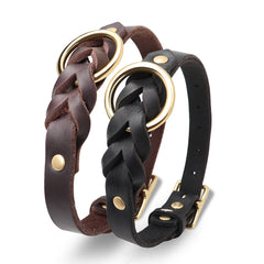 Set Durable Genuine Leather Dog Collars & Leash - PeticaDeals