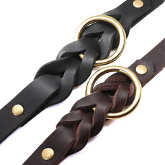 Set Durable Genuine Leather Dog Collars & Leash - PeticaDeals