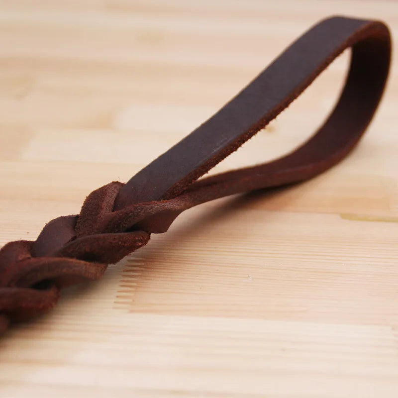 Short Dog Leash Braided Real Leather One step traction belt Explosion-proof - PeticaDeals