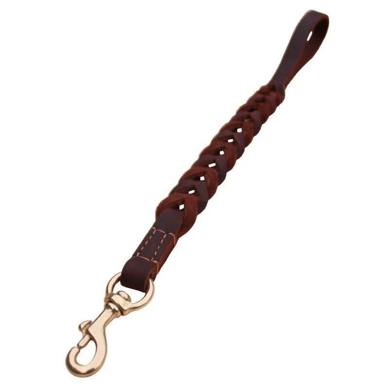 Short Dog Leash Braided Real Leather One step traction belt Explosion-proof - PeticaDeals