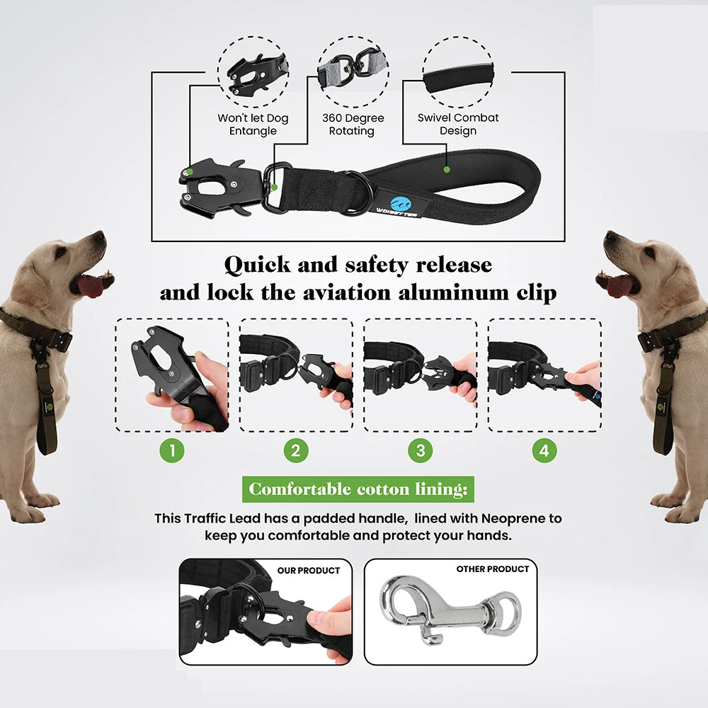 Short Dog Leash Padded Handle Heavy Duty Short Nylon Dog Lead - PeticaDeals