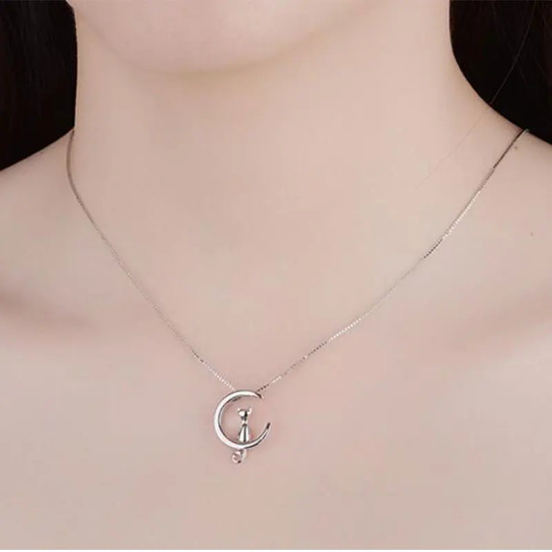 Silver Color Simple Cute Pet Cat Moon Jewelry Set - PeticaDeals