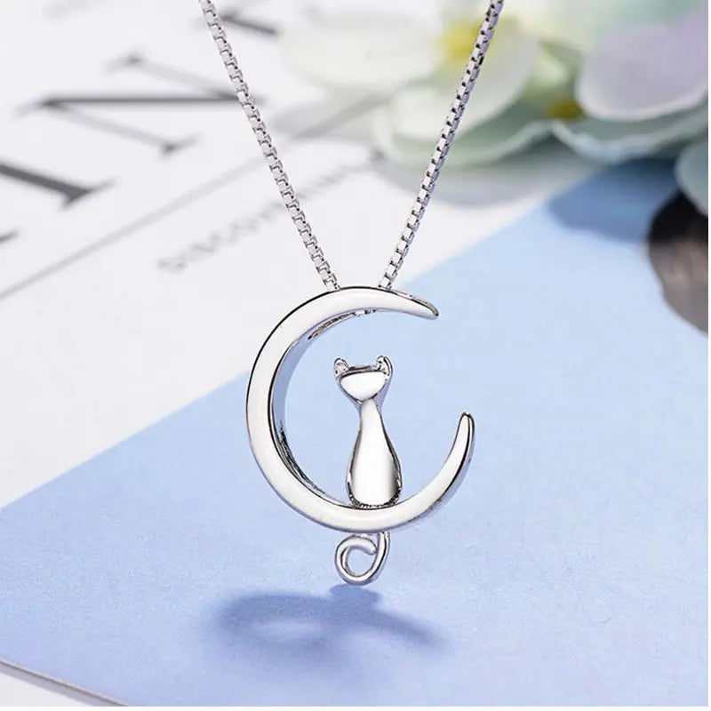 Silver Color Simple Cute Pet Cat Moon Jewelry Set - PeticaDeals