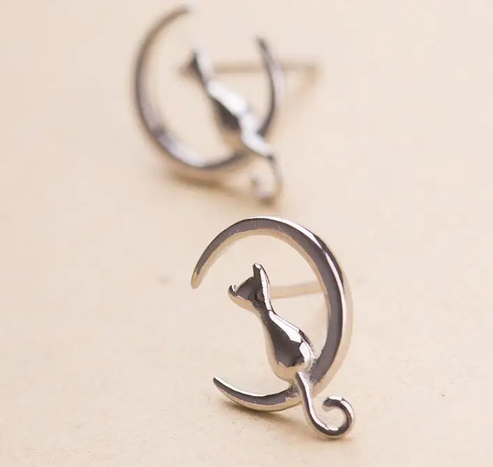 Silver Color Simple Cute Pet Cat Moon Jewelry Set - PeticaDeals