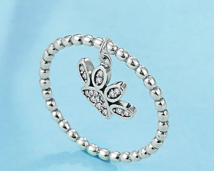 Silver Ring With Puppy Cat Paw Pendant Charm CZ Cute Rings for Women Jewelry Silver - PeticaDeals