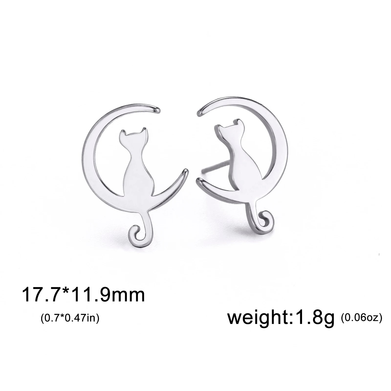 Simple Korean Style Ear Jewelry for Women Stainless Steel Moon Cat Stud Earring - PeticaDeals