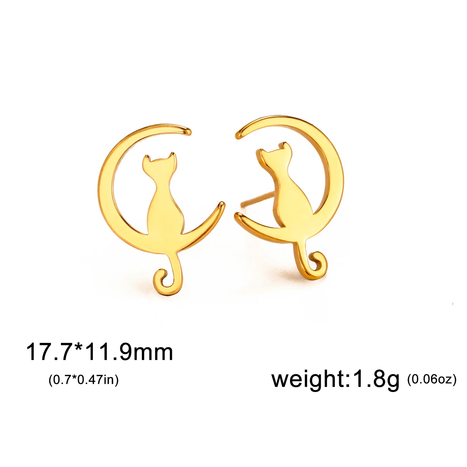 Simple Korean Style Ear Jewelry for Women Stainless Steel Moon Cat Stud Earring - PeticaDeals