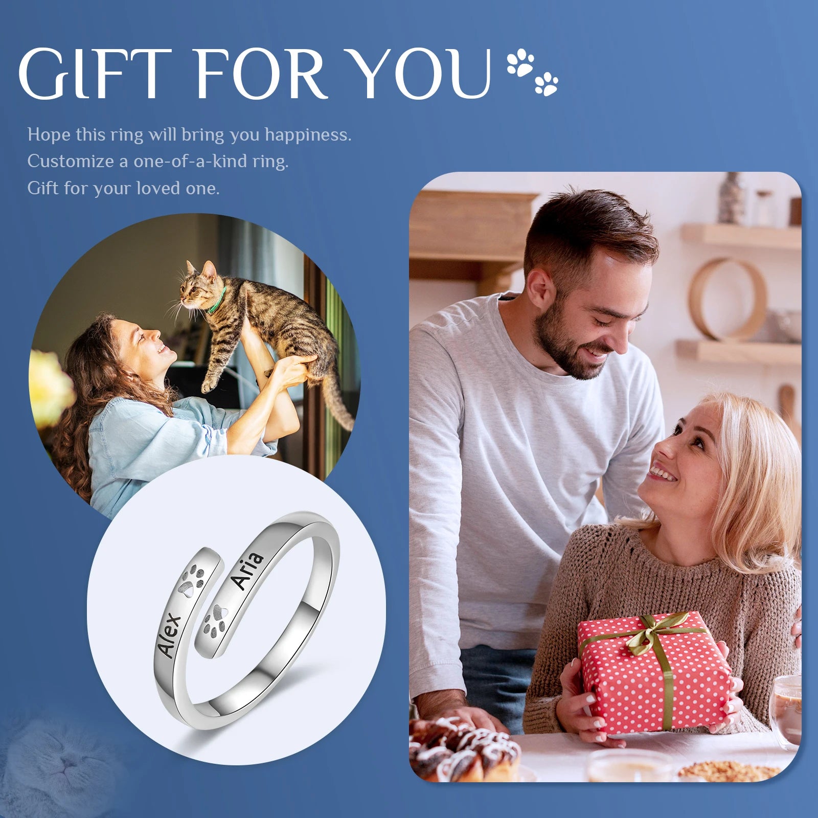 Simple Style Personalized Cat Paw Rings for Women - PeticaDeals