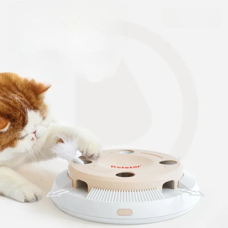 ‌Smart Self-Play Cat Toy with Feather Wand - Auto Rotating Teaser for Boredom Relief - PeticaDeals