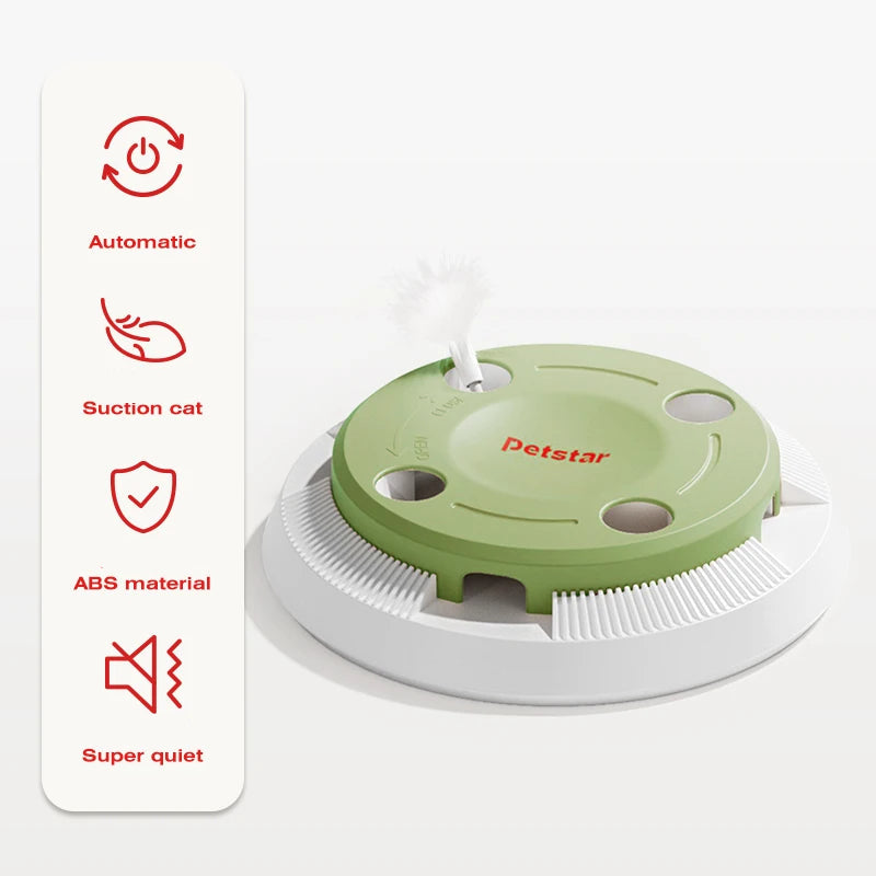 ‌Smart Self-Play Cat Toy with Feather Wand - Auto Rotating Teaser for Boredom Relief - PeticaDeals