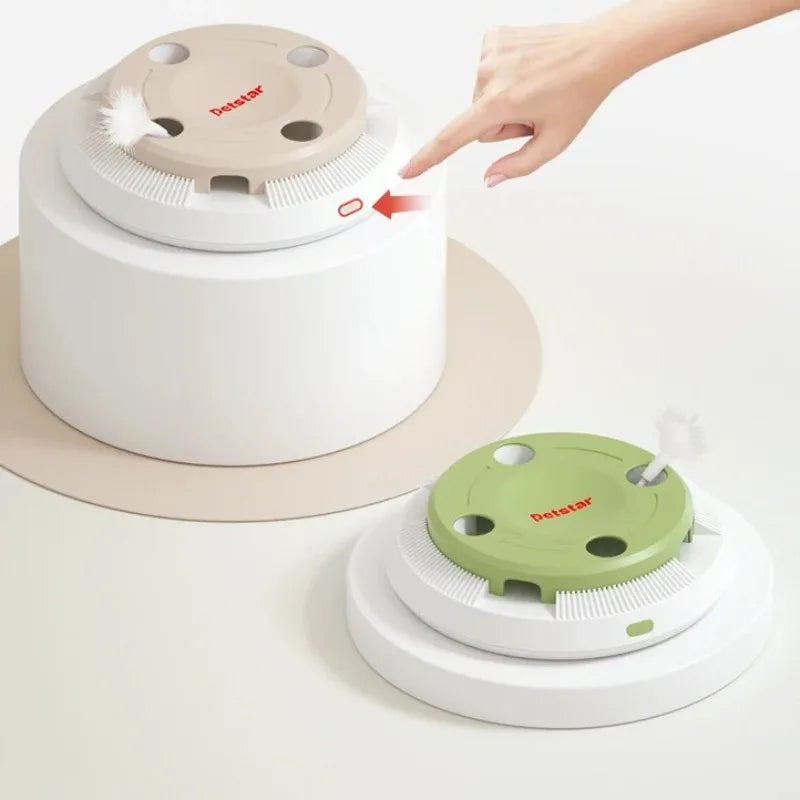 ‌Smart Self-Play Cat Toy with Feather Wand - Auto Rotating Teaser for Boredom Relief - PeticaDeals