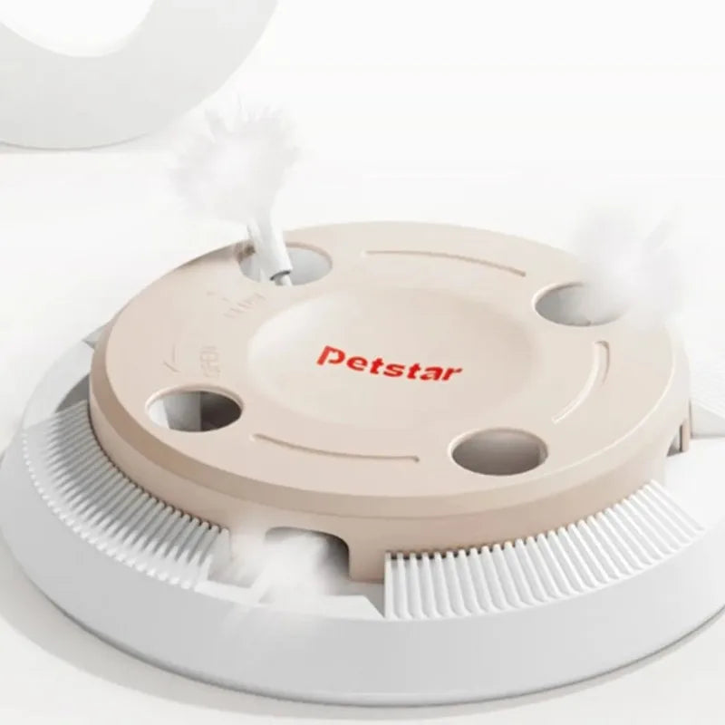 ‌Smart Self-Play Cat Toy with Feather Wand - Auto Rotating Teaser for Boredom Relief - PeticaDeals