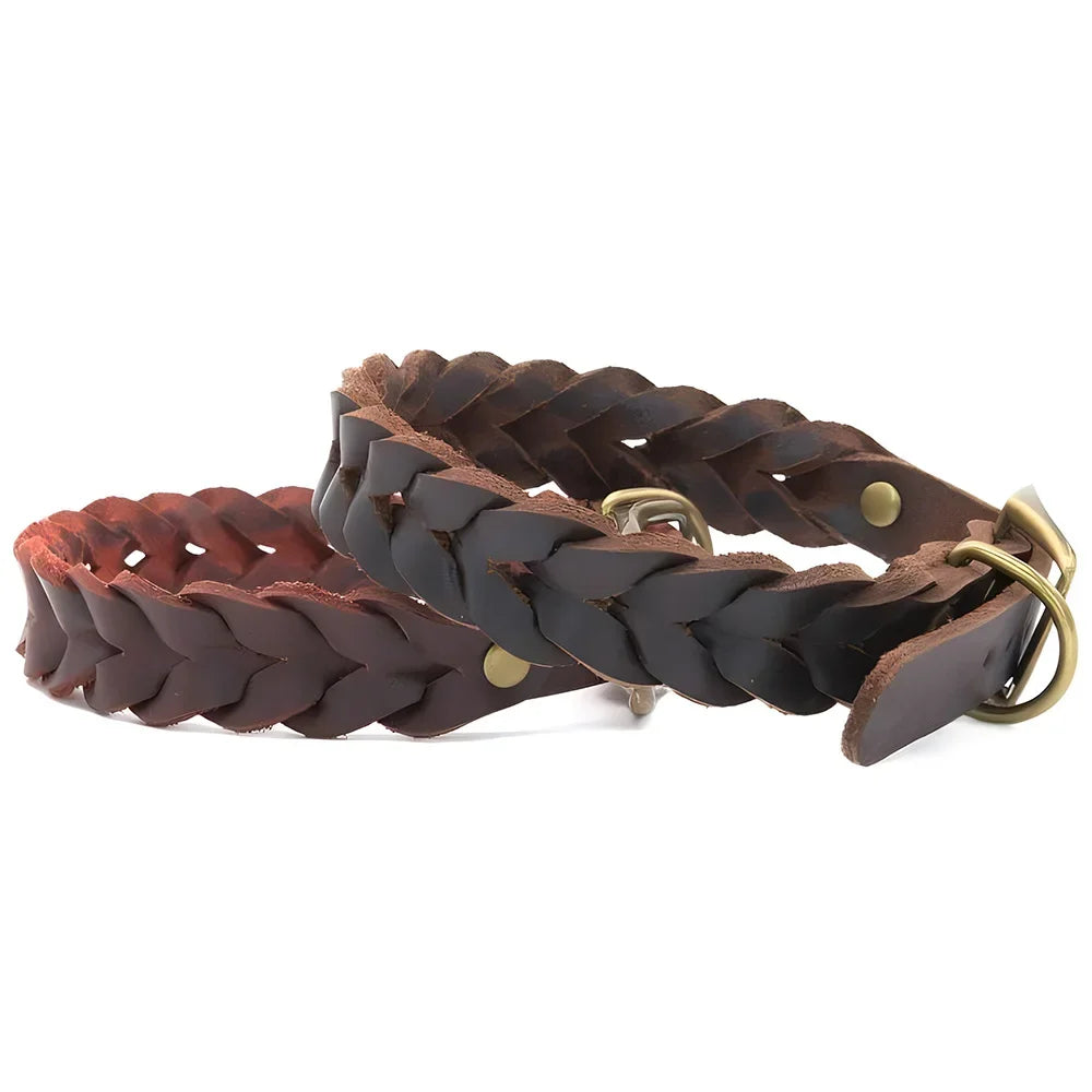 Soft Genuine Leather Braided Dog Collar Adjustable - PeticaDeals