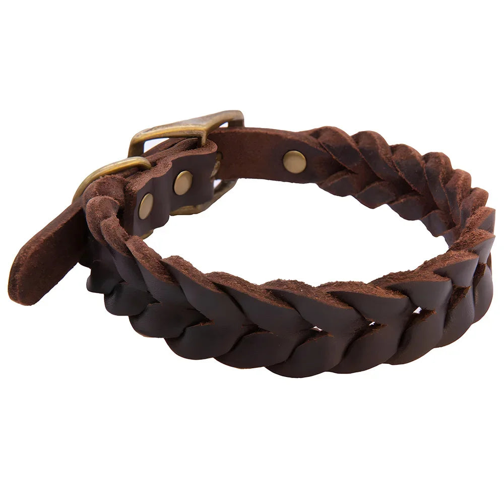 Soft Genuine Leather Braided Dog Collar Adjustable - PeticaDeals