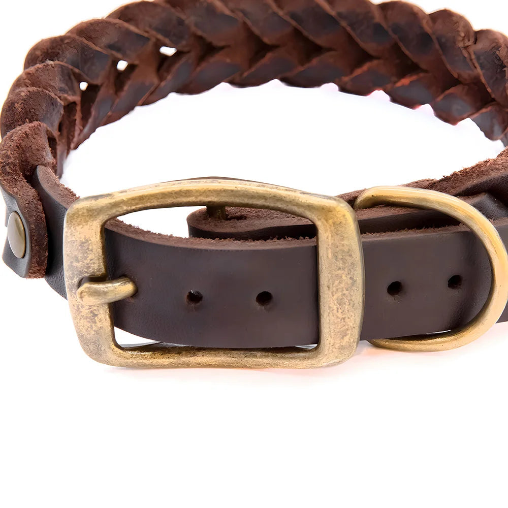 Soft Genuine Leather Braided Dog Collar Adjustable - PeticaDeals