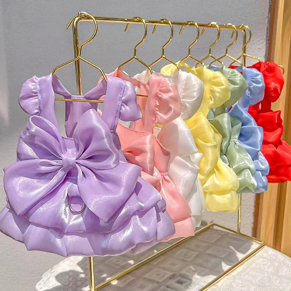 Solid Color Cat Dog Dresses with D-ring for Small Dogs - PeticaDeals