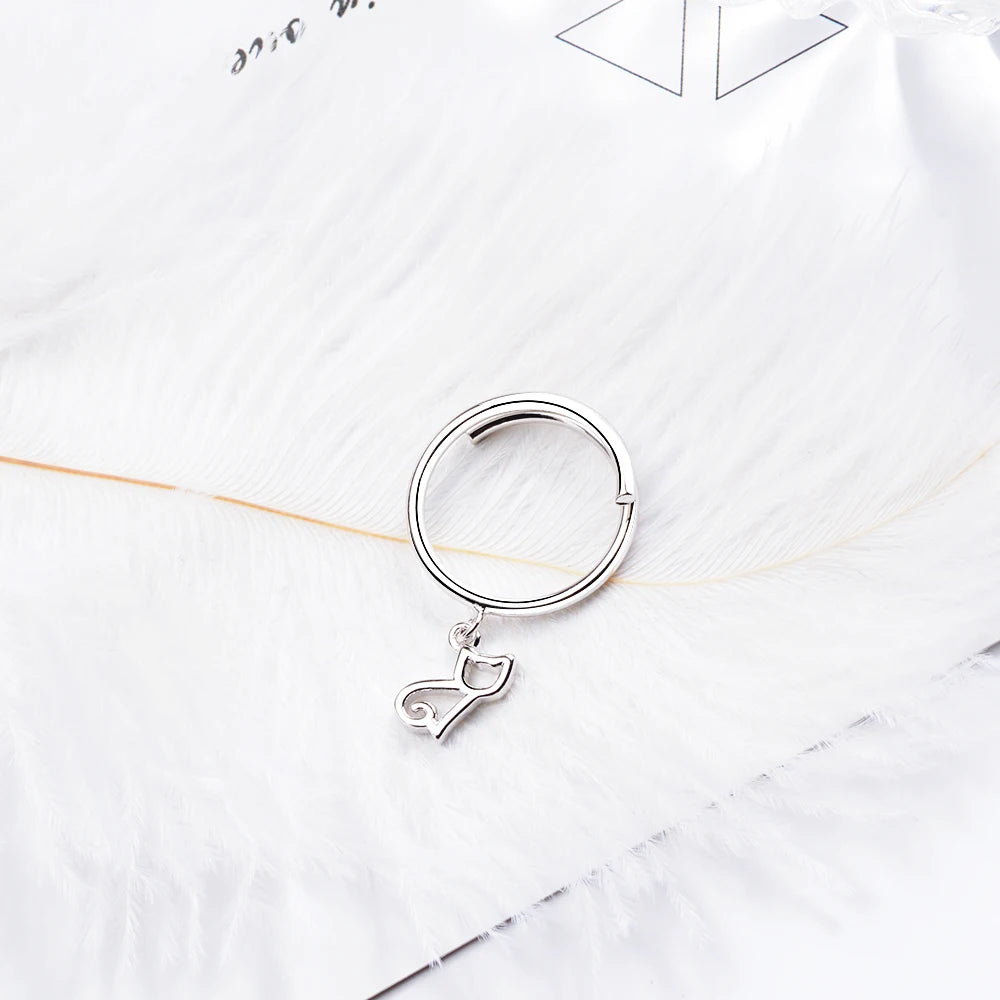 Solid Real Sterling Silver Fine Jewelry Cat Opening Ring - PeticaDeals