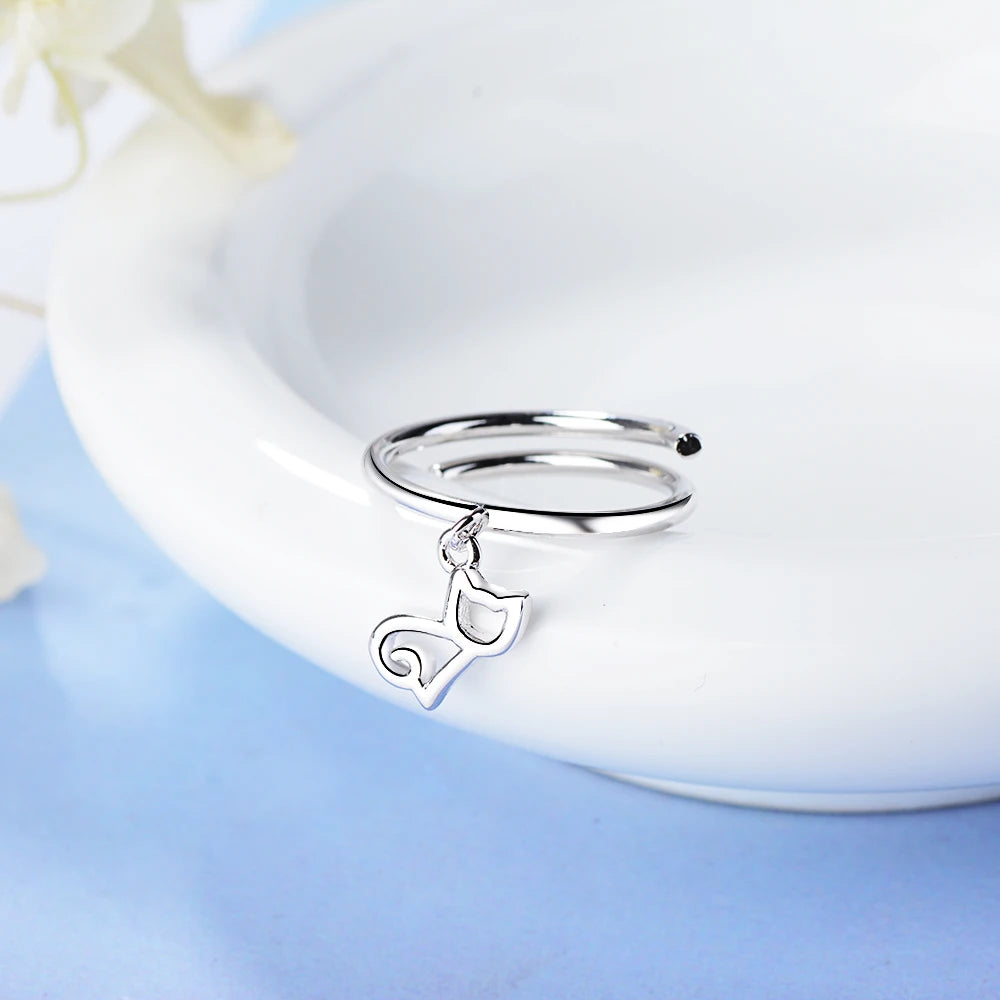Solid Real Sterling Silver Fine Jewelry Cat Opening Ring - PeticaDeals