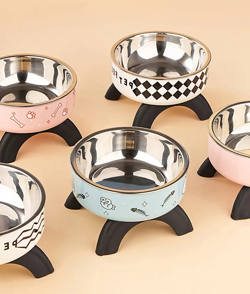 Stainless Steel Cat Bowl High Footed Neck Protection Kitten Bowl Anti-slip Pet Bowl for Dogs Cats - PeticaDeals