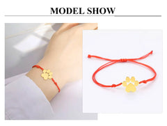 Stainless Steel Cute Animal Dog Cat Paw Charm Bracelets for Women Men Wax Rope Adjustable - PeticaDeals