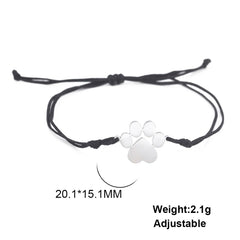 Stainless Steel Cute Animal Dog Cat Paw Charm Bracelets for Women Men Wax Rope Adjustable - PeticaDeals