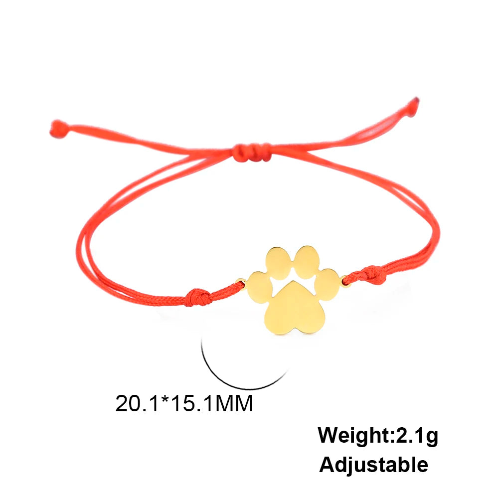 Stainless Steel Cute Animal Dog Cat Paw Charm Bracelets for Women Men Wax Rope Adjustable - PeticaDeals