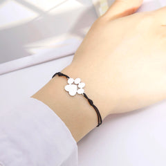 Stainless Steel Cute Animal Dog Cat Paw Charm Bracelets for Women Men Wax Rope Adjustable - PeticaDeals