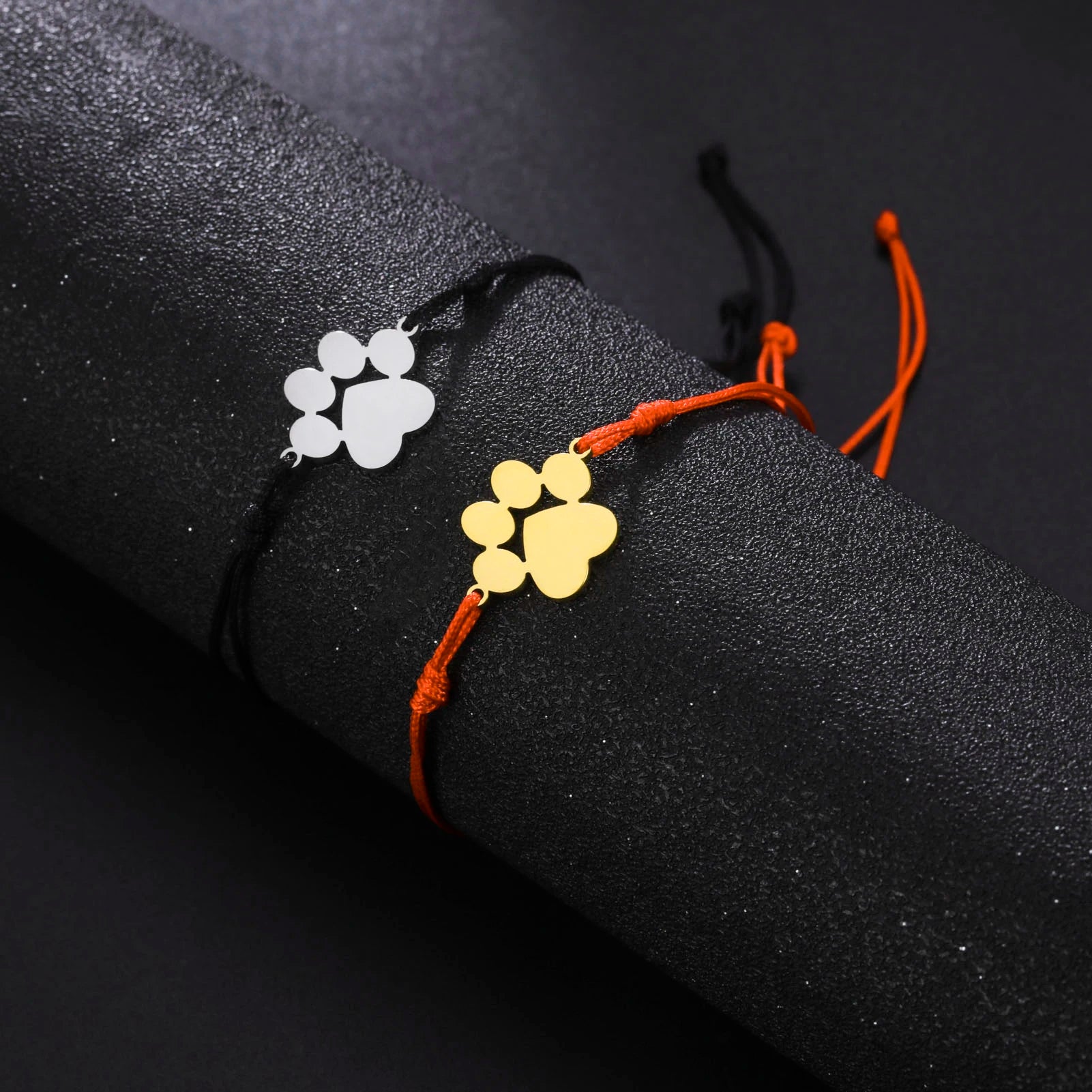 Stainless Steel Cute Animal Dog Cat Paw Charm Bracelets for Women Men Wax Rope Adjustable - PeticaDeals