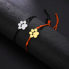 Stainless Steel Cute Animal Dog Cat Paw Charm Bracelets for Women Men Wax Rope Adjustable - PeticaDeals