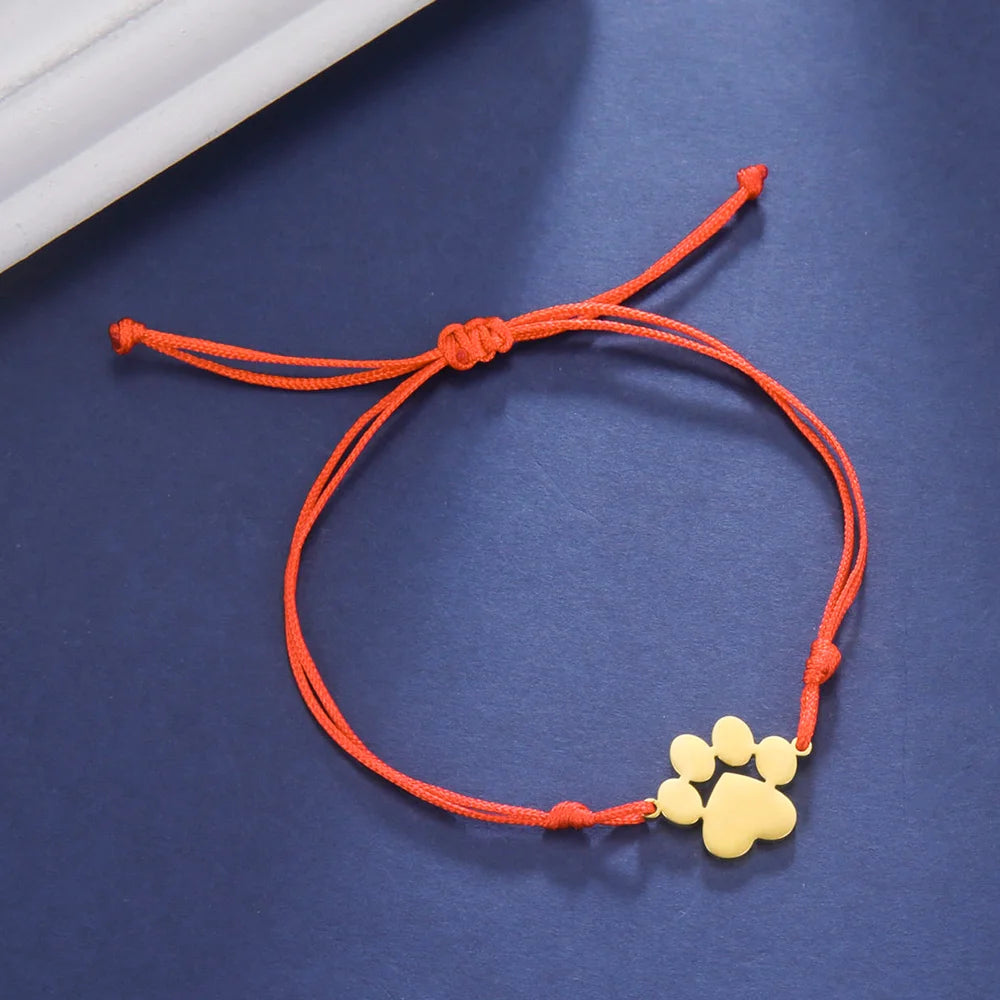 Stainless Steel Cute Animal Dog Cat Paw Charm Bracelets for Women Men Wax Rope Adjustable - PeticaDeals