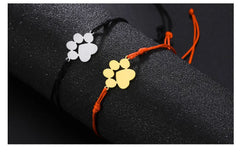 Stainless Steel Cute Animal Dog Cat Paw Charm Bracelets for Women Men Wax Rope Adjustable - PeticaDeals