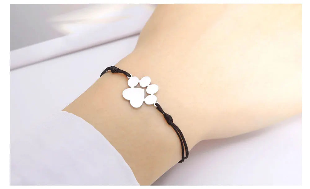 Stainless Steel Cute Animal Dog Cat Paw Charm Bracelets for Women Men Wax Rope Adjustable - PeticaDeals