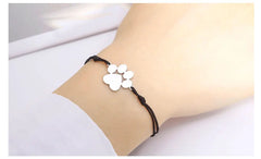 Stainless Steel Cute Animal Dog Cat Paw Charm Bracelets for Women Men Wax Rope Adjustable - PeticaDeals