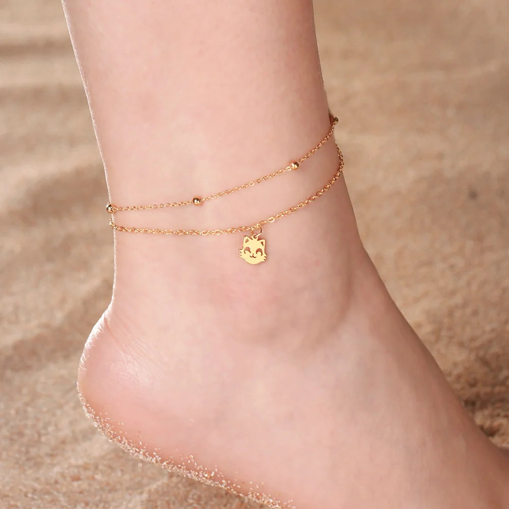 Stainless Steel Cute Cat Kitten Chain Foot Anklet - PeticaDeals