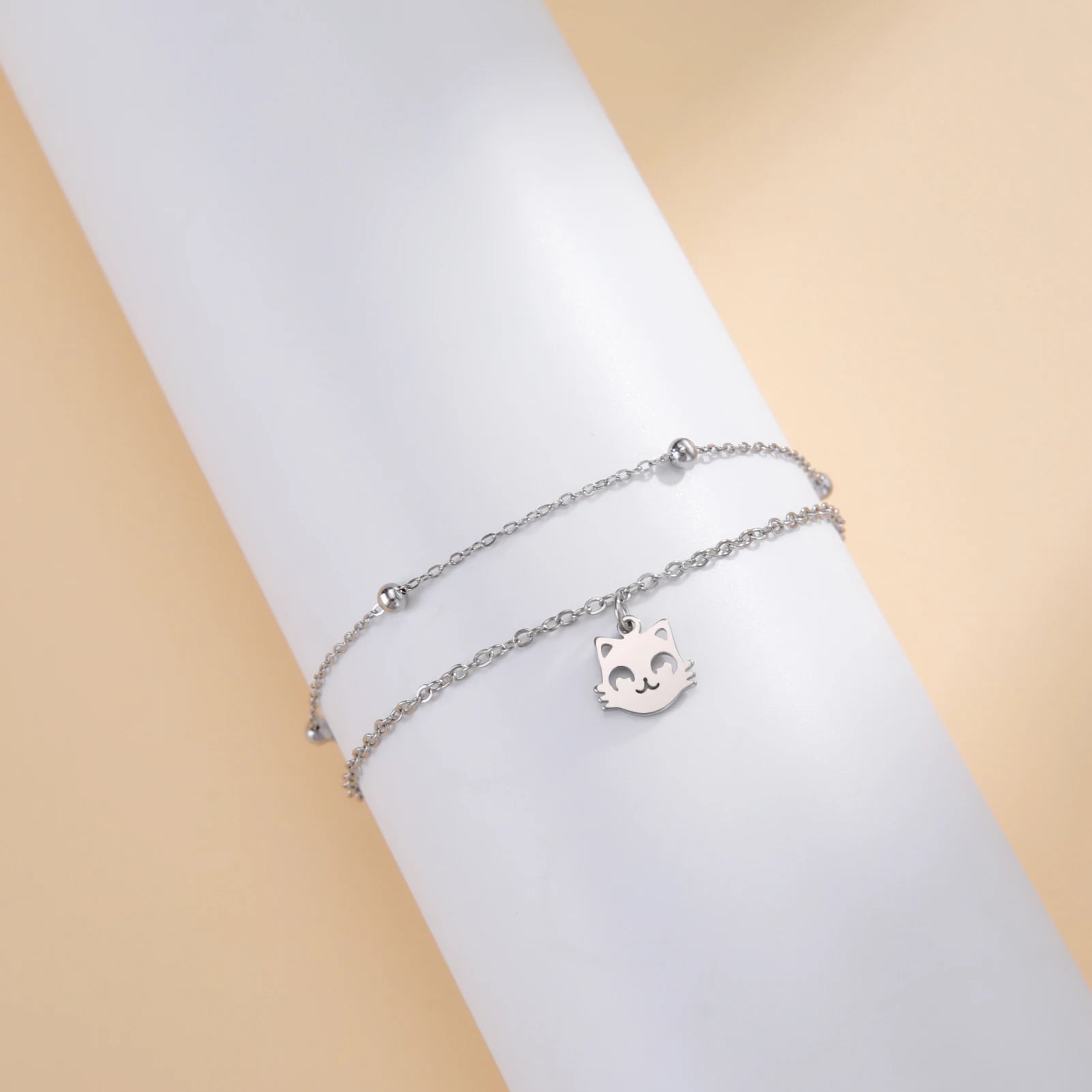Stainless Steel Cute Cat Kitten Chain Foot Anklet - PeticaDeals