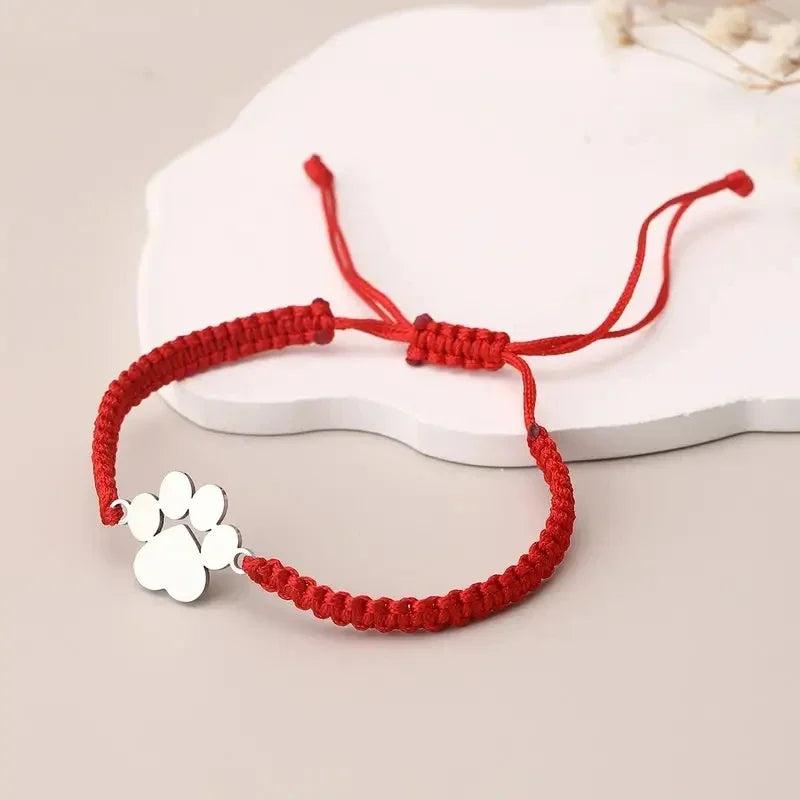 Stainless Steel Dog Paw Charm Bracelet Handmade Braided Adjustable Rope Bracelets for Women Men Cuff Jewelry - PeticaDeals