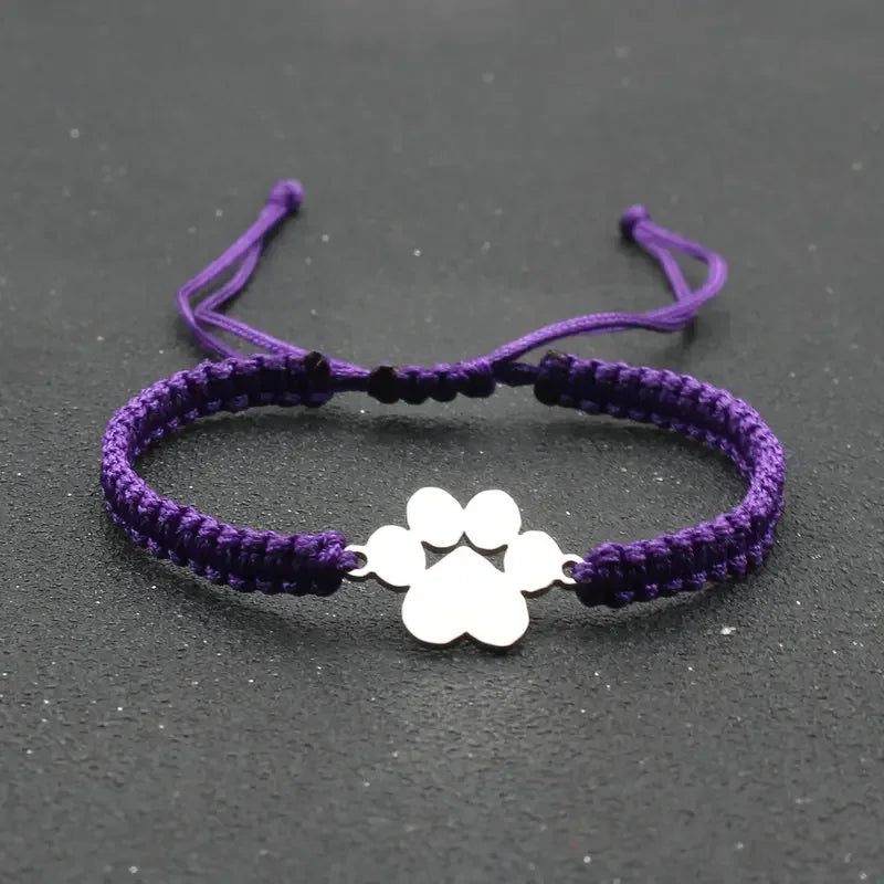 Stainless Steel Dog Paw Charm Bracelet Handmade Braided Adjustable Rope Bracelets for Women Men Cuff Jewelry - PeticaDeals