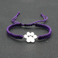 Stainless Steel Dog Paw Charm Bracelet Handmade Braided Adjustable Rope Bracelets for Women Men Cuff Jewelry - PeticaDeals