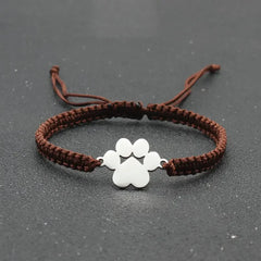 Stainless Steel Dog Paw Charm Bracelet Handmade Braided Adjustable Rope Bracelets for Women Men Cuff Jewelry - PeticaDeals