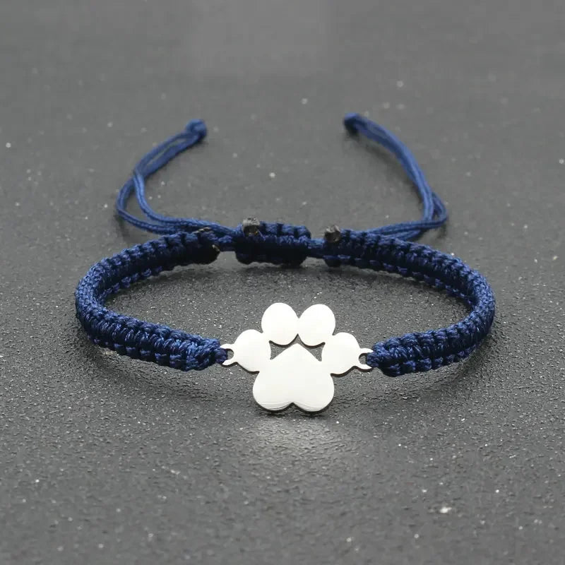 Stainless Steel Dog Paw Charm Bracelet Handmade Braided Adjustable Rope Bracelets for Women Men Cuff Jewelry - PeticaDeals